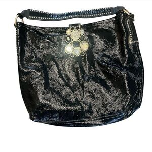 NWOT LeatheRock black REAL leather embellished gemstone large with pocket purse